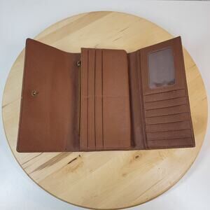 Fossil‎ Leather Checkbook Wallet Womens 7" Brown Trifold Cash Card ID Slots